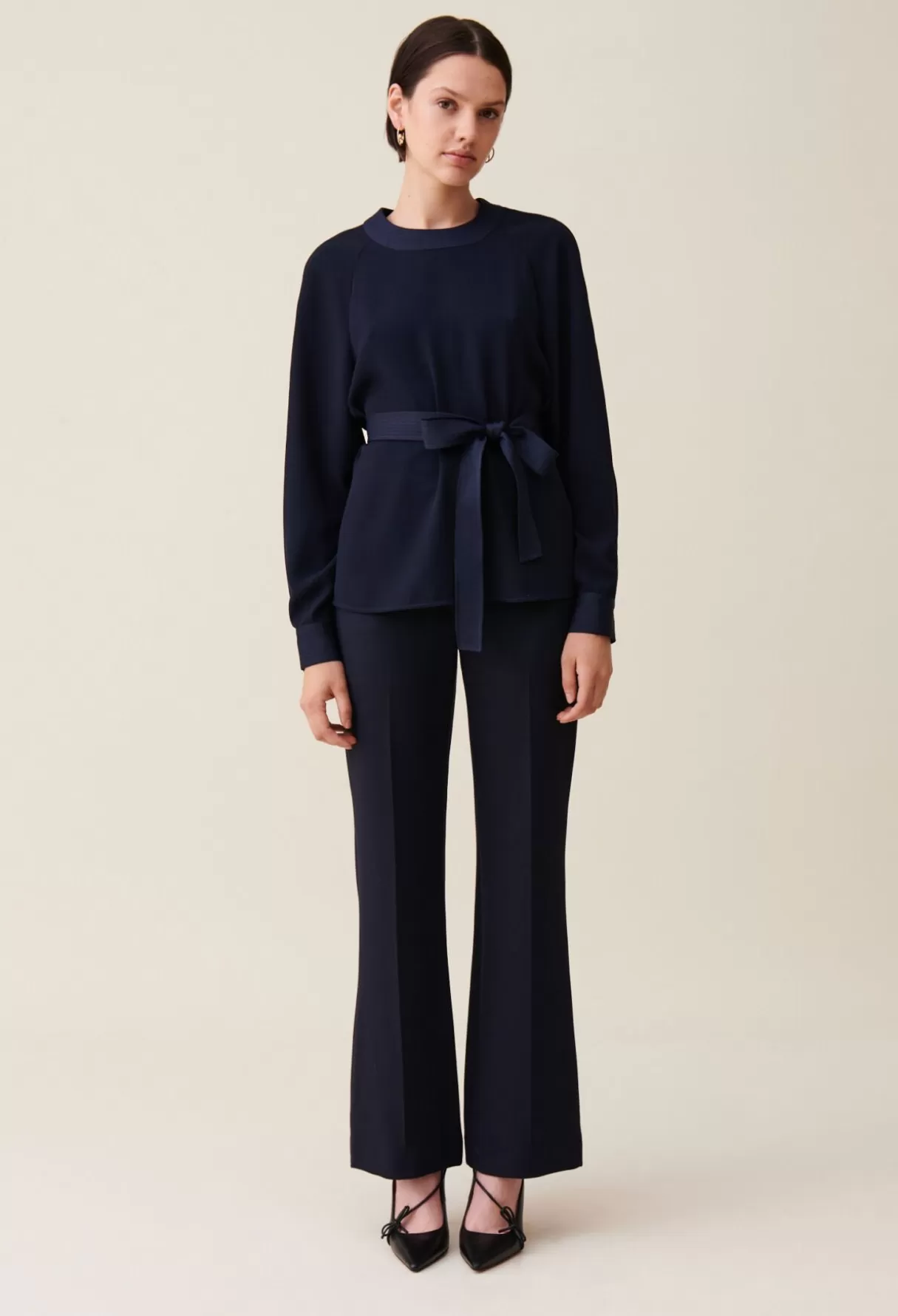 Tops Et Chemises-Claudie Pierlot Blouse fluide ceinturée Marine