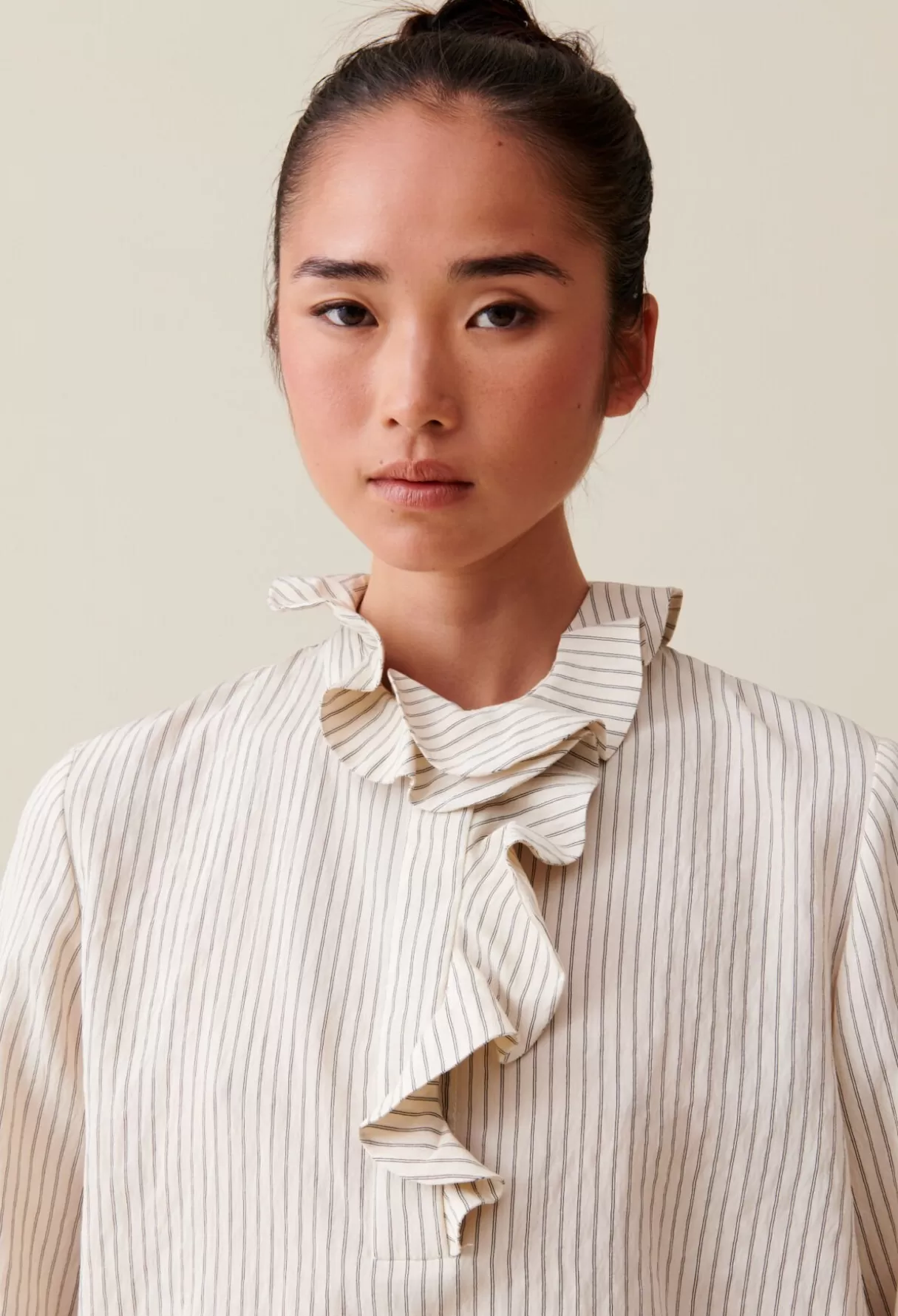 Tops Et Chemises-Claudie Pierlot Blouse rayée à volants multiples Beige