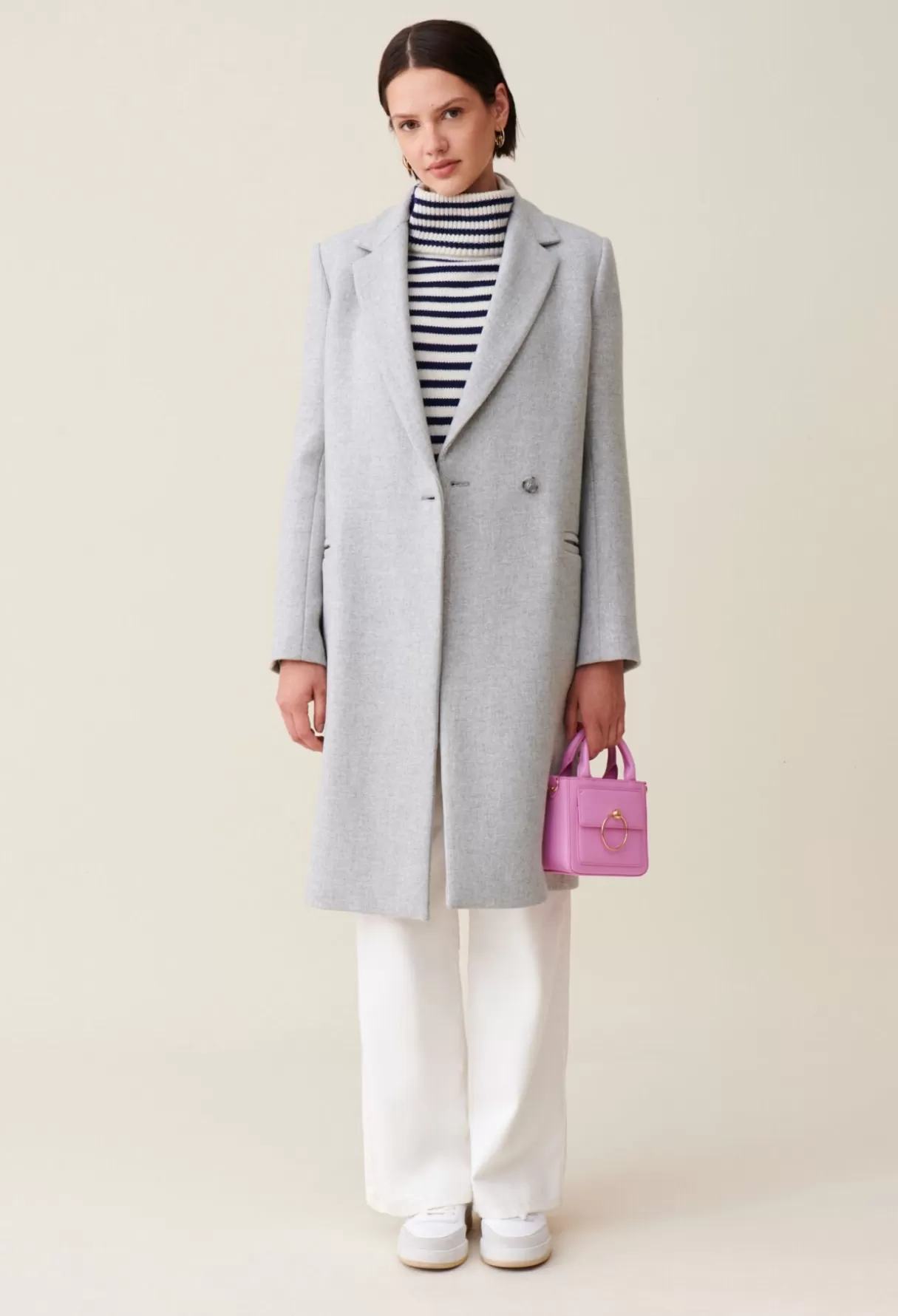 Manteaux-Claudie Pierlot Manteau mi-long tailleur gris clair Grisclair