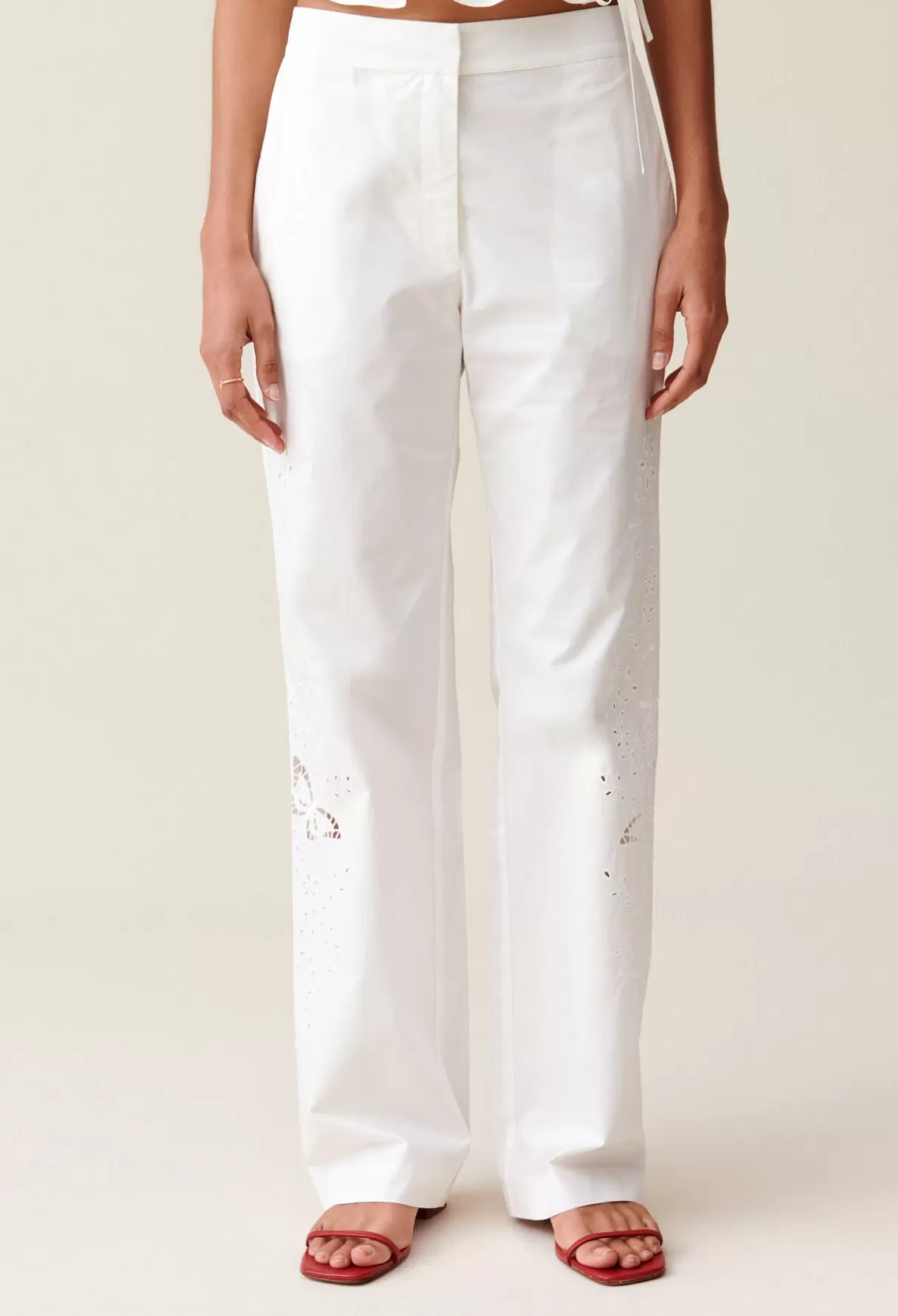 Pantalons Et Jeans-Claudie Pierlot Pantalon droit brodé Ecru