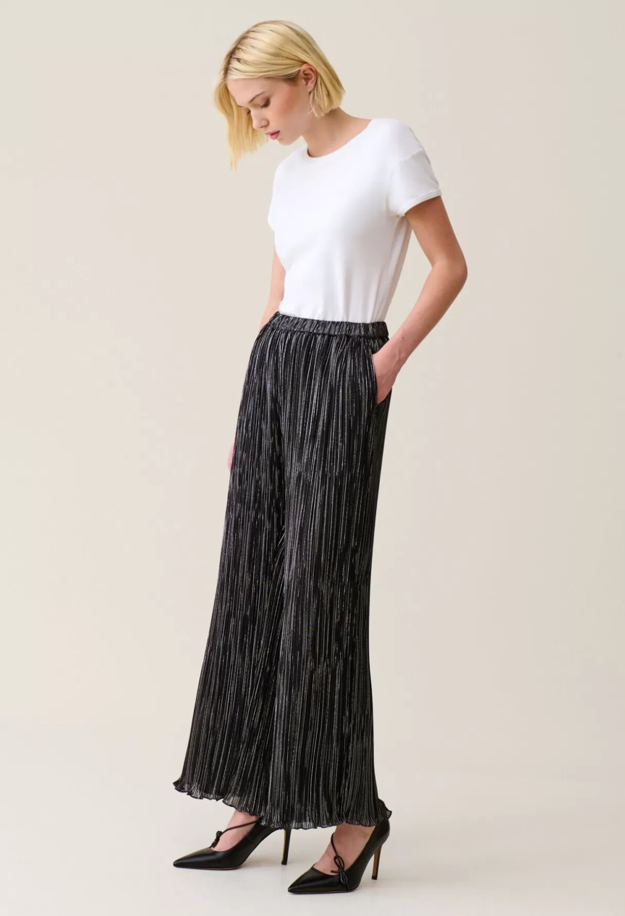 Pantalons Et Jeans-Claudie Pierlot Pantalon fluide plissé argenté Noir