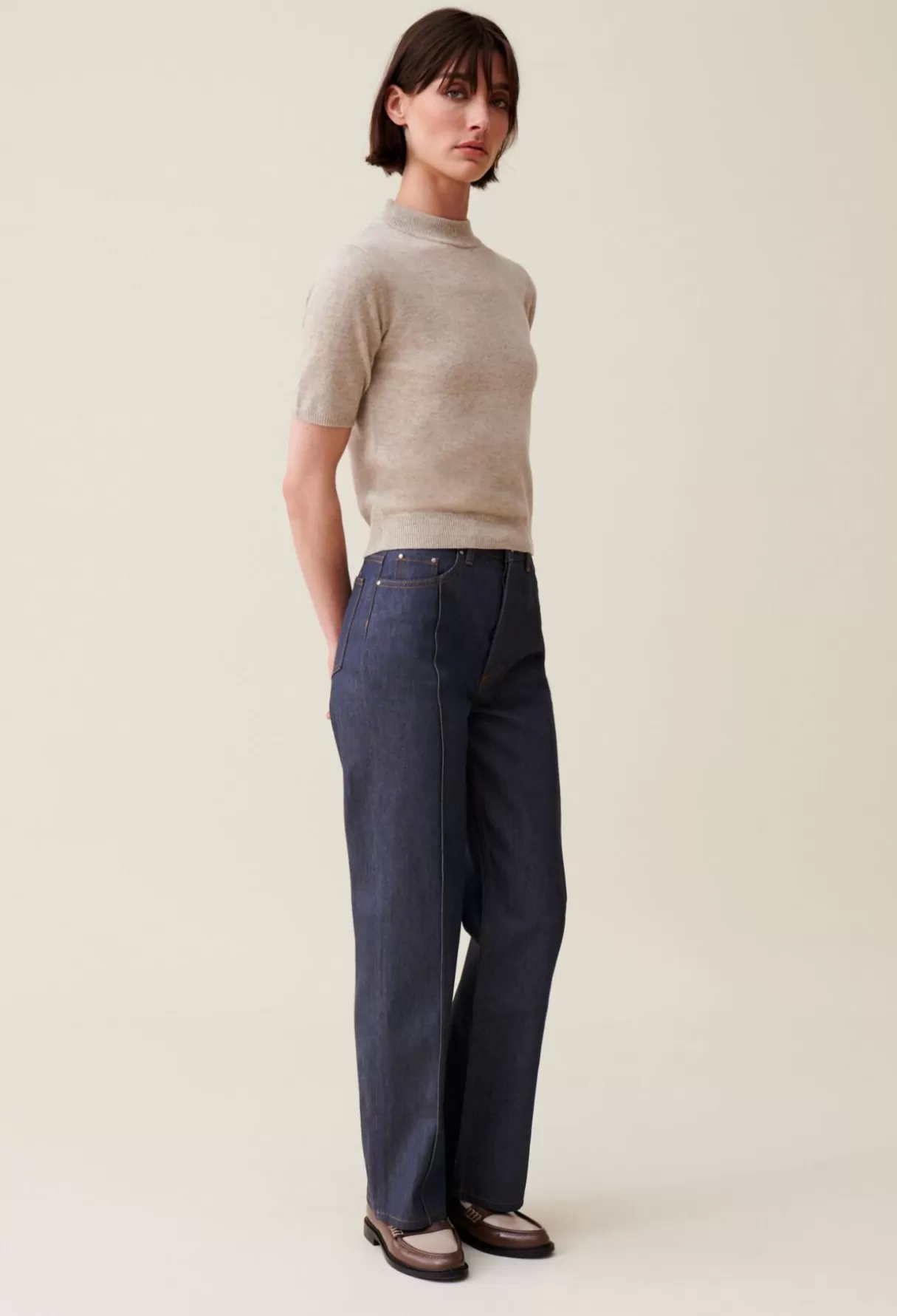 Pulls Et Cardigans-Claudie Pierlot Pull laine col montant Beige