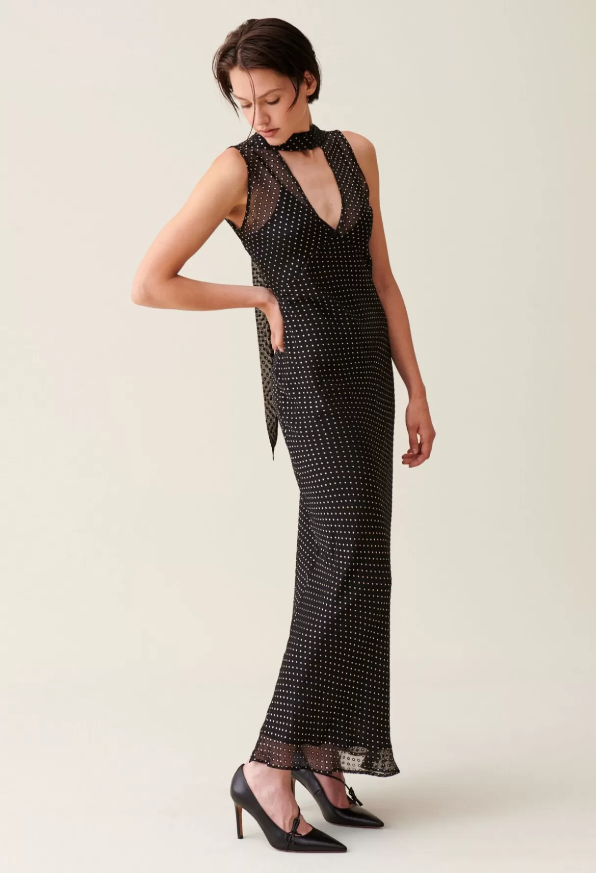 Robes-Claudie Pierlot Robe longue transparente à pois Bicolore