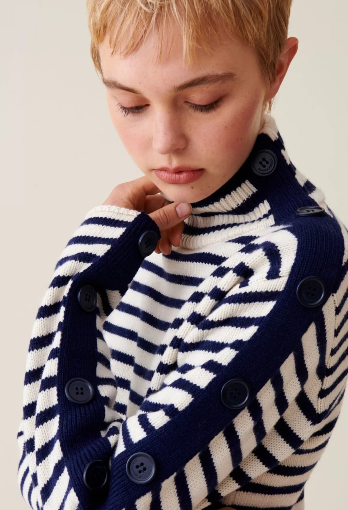 Robes-Claudie Pierlot Robe marinière maille col montant Bicolore