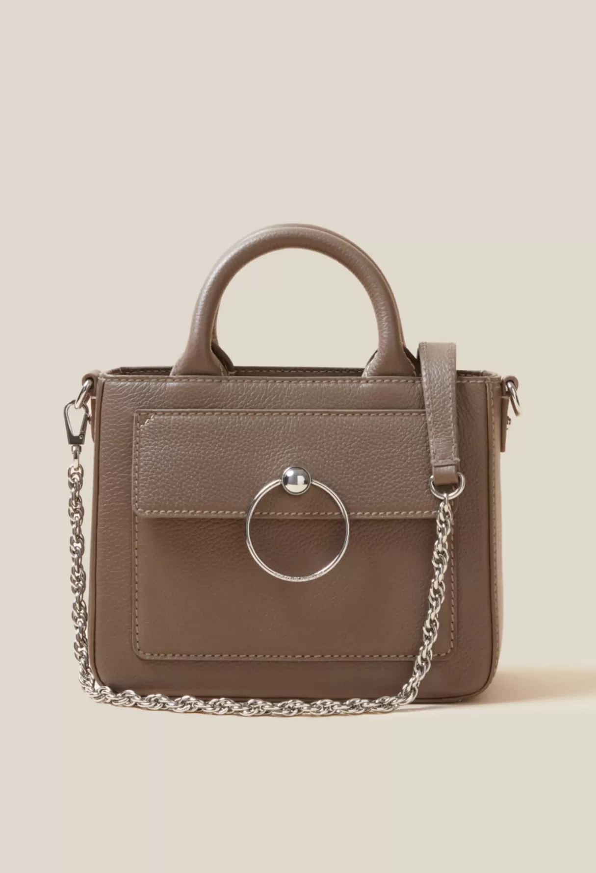 Sacs à Bandoulière-Claudie Pierlot Sac Anouck cuir grainé chaîne Taupe