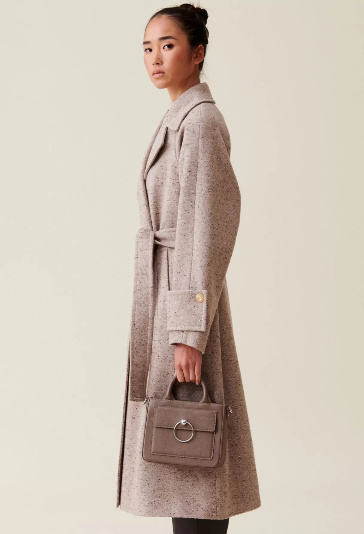 Sacs à Bandoulière-Claudie Pierlot Sac Anouck cuir grainé chaîne Taupe