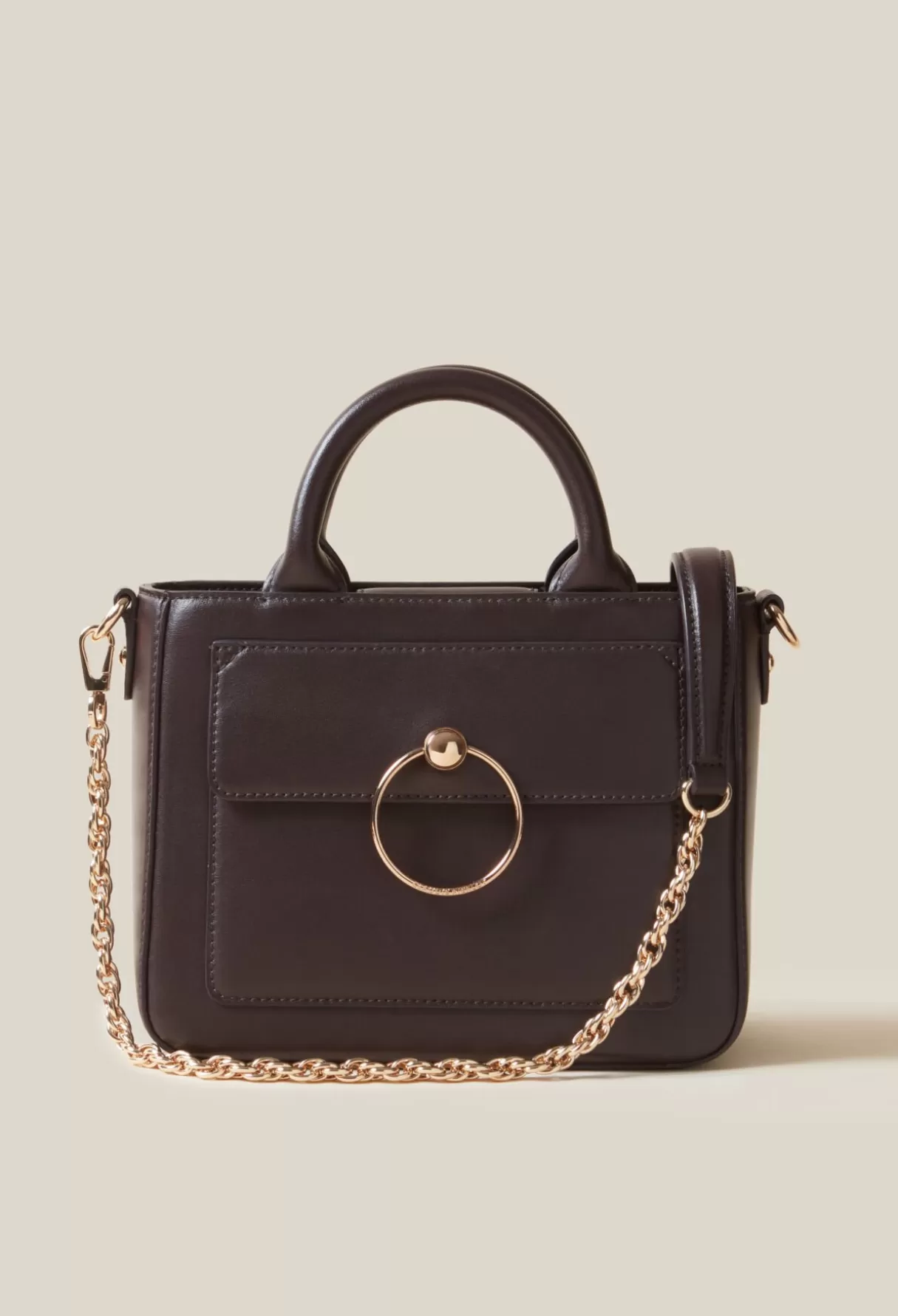 Sacs à Bandoulière-Claudie Pierlot Sac Anouck cuir lisse chaîne Marron