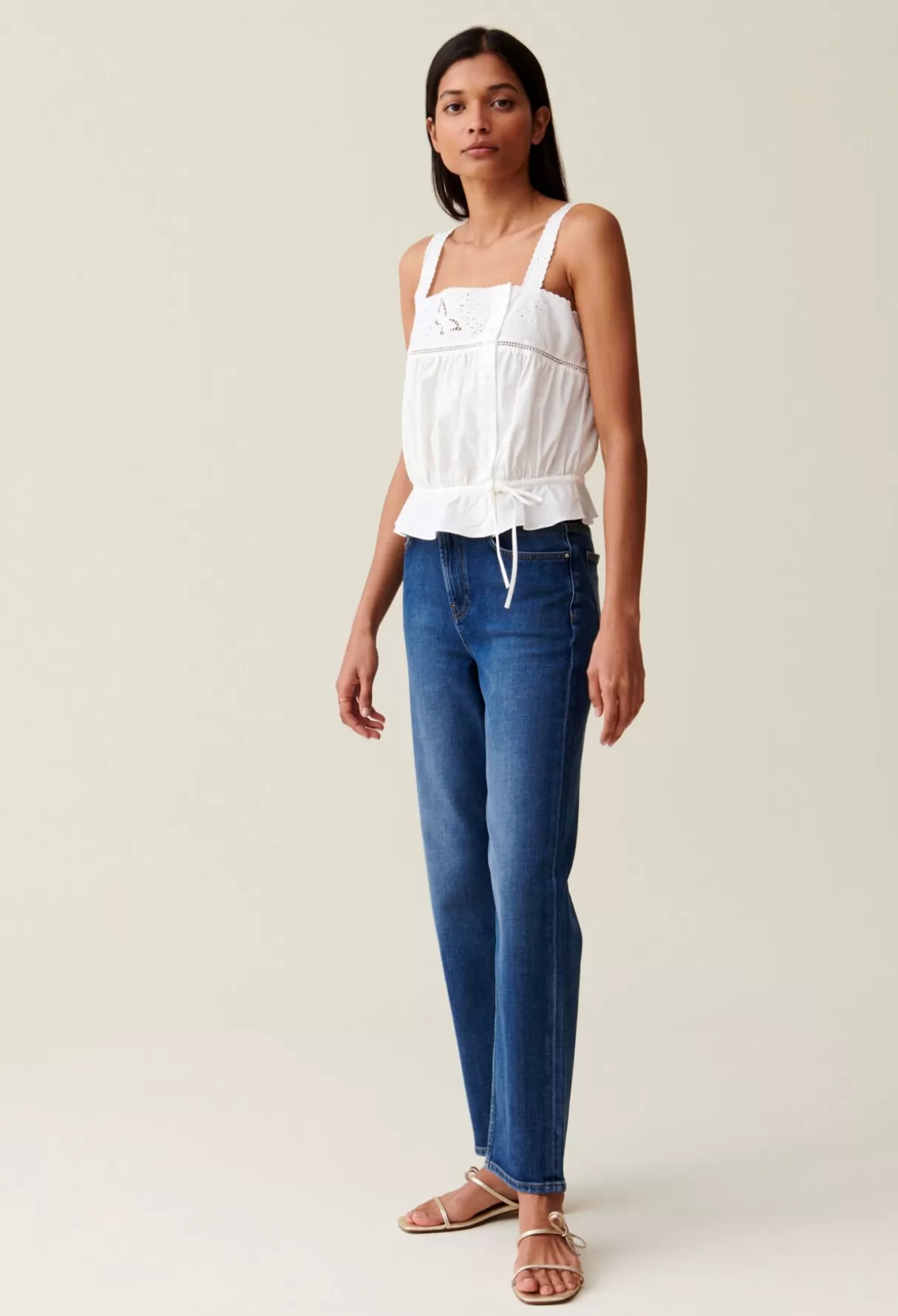 Tops Et Chemises-Claudie Pierlot Top brodé col carré Ecru