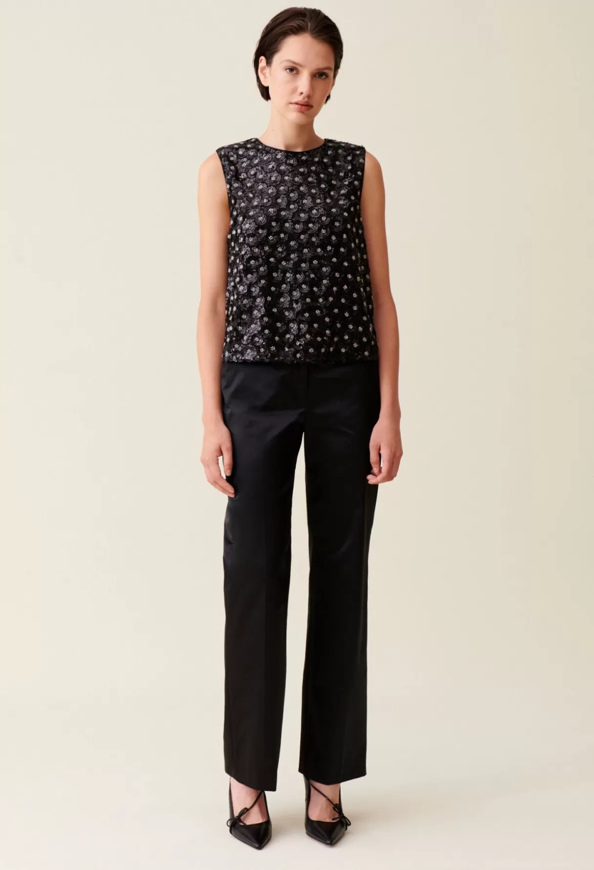 Tops Et Chemises-Claudie Pierlot Top sequins brodés dos ouvert Noir