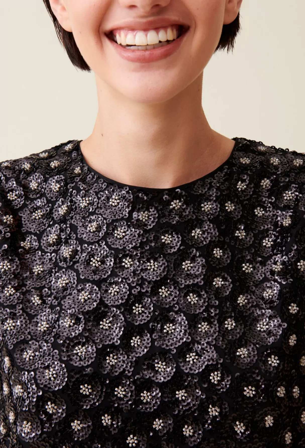 Tops Et Chemises-Claudie Pierlot Top sequins brodés dos ouvert Noir