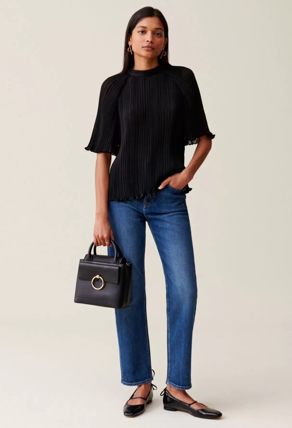 Tops Et Chemises-Claudie Pierlot Top plissé fluide Noir